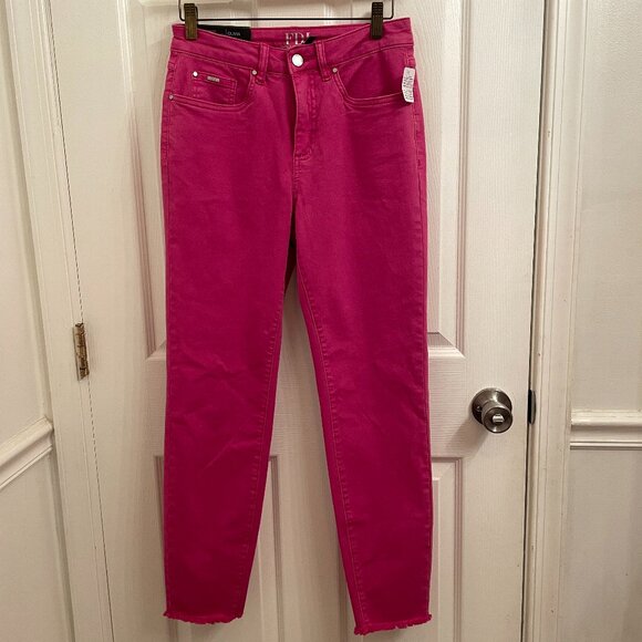 FDJ French Dressing Jeans Olivia Pink Mid Rise Denim Slim Leg Ankle Raw Hem sz 6 - Picture 1 of 7